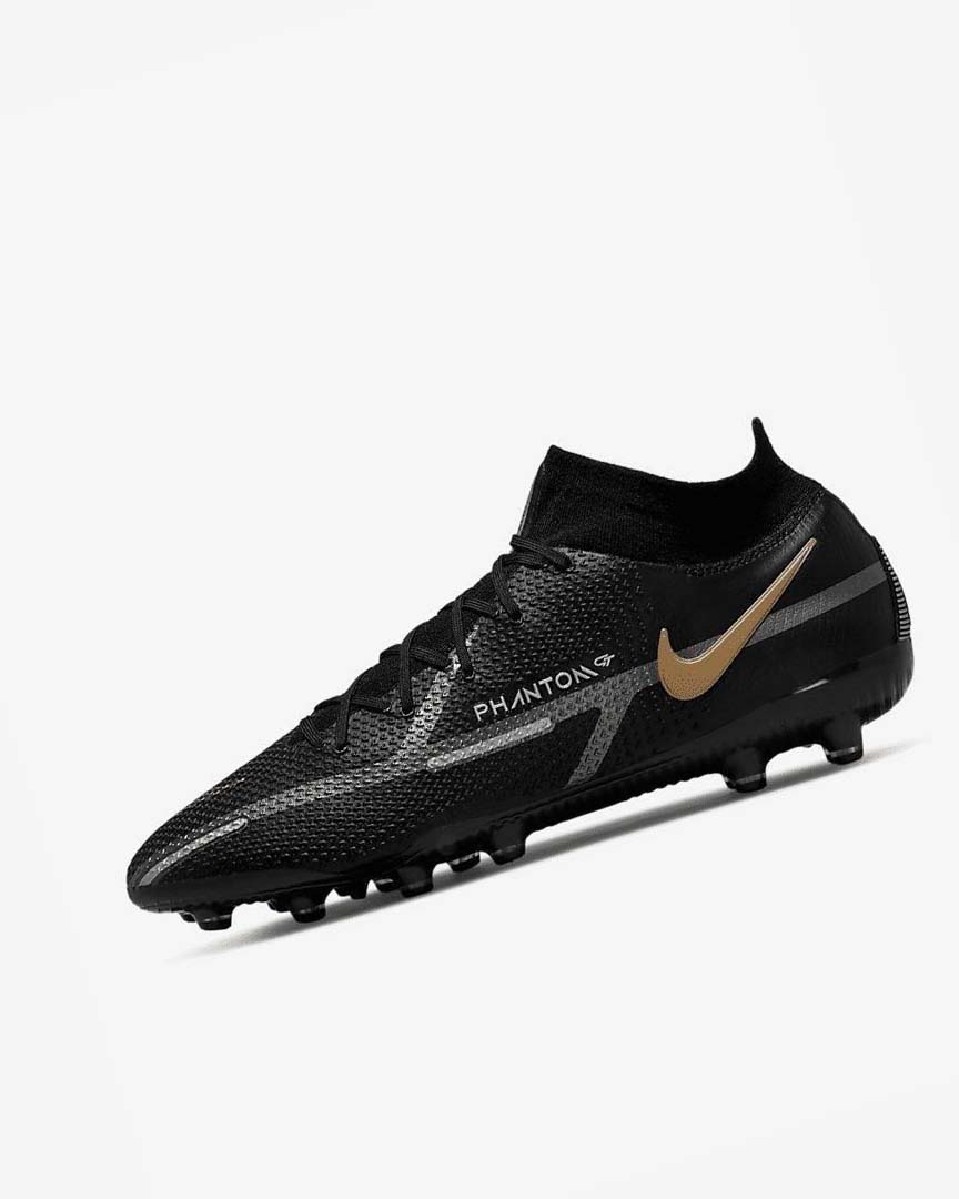 Black / Metal Gold / Metal Silver / Metal Dark Grey Men\'s Nike Phantom GT2 Dynamic Fit Elite AG-Pro Football Boots | UK5538