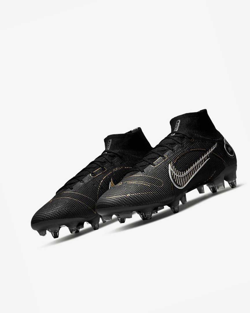 Black / Metal Silver / Grey / Metal Gold Men's Nike Mercurial Superfly 8 Elite SG-PRO Anti-Clog Traction Football Boots | UK3276