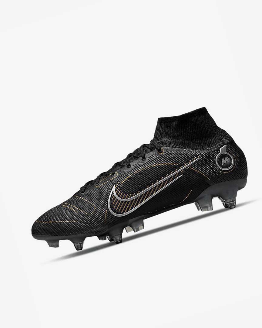 Black / Metal Silver / Grey / Metal Gold Men\'s Nike Mercurial Superfly 8 Elite SG-PRO Anti-Clog Traction Football Boots | UK3276