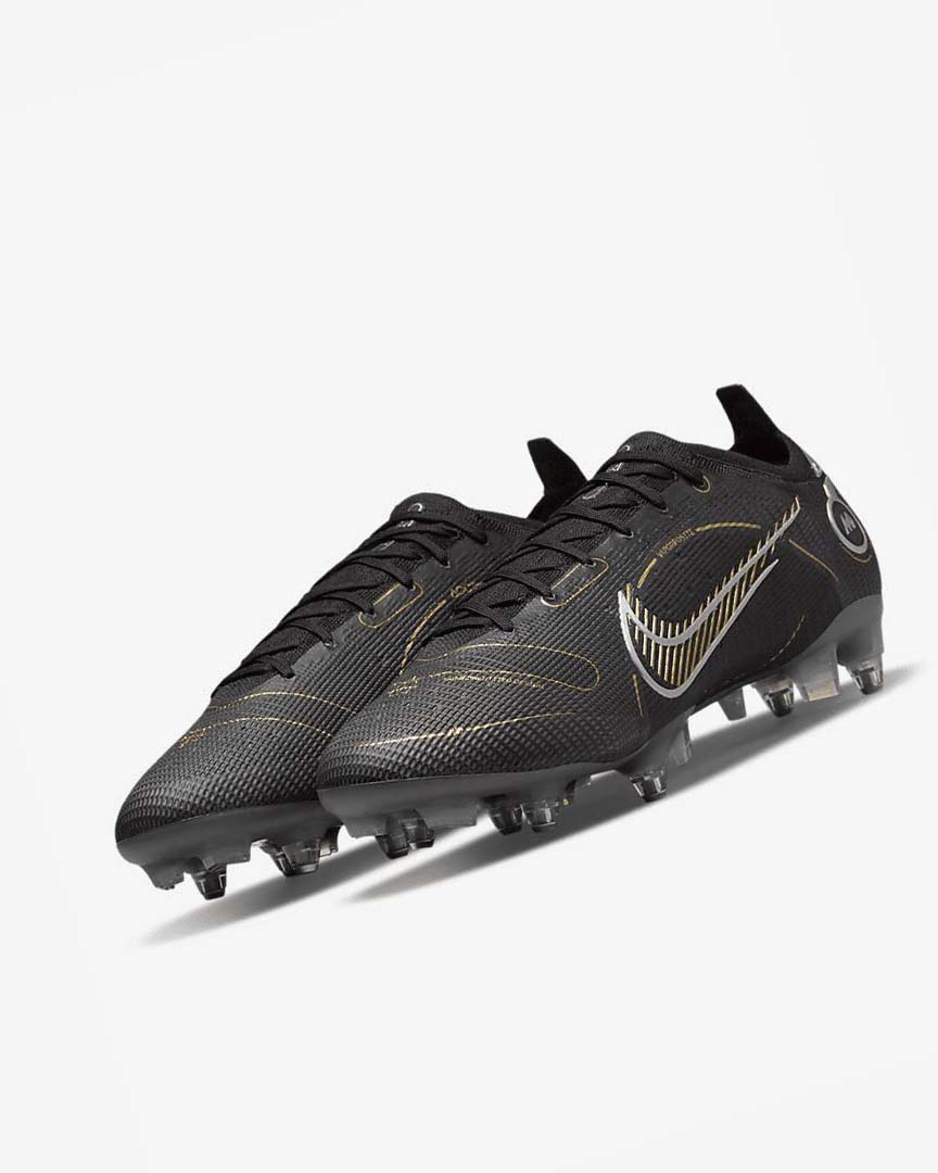 Black / Metal Silver / Grey / Metal Gold Men's Nike Mercurial Vapor 14 Elite SG-PRO Anti-Clog Traction Football Boots | UK4866