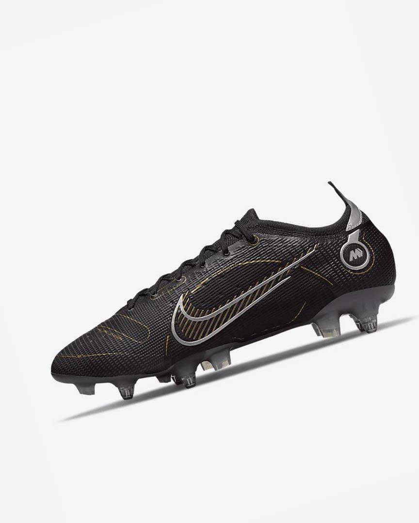 Black / Metal Silver / Grey / Metal Gold Men\'s Nike Mercurial Vapor 14 Elite SG-PRO Anti-Clog Traction Football Boots | UK4866