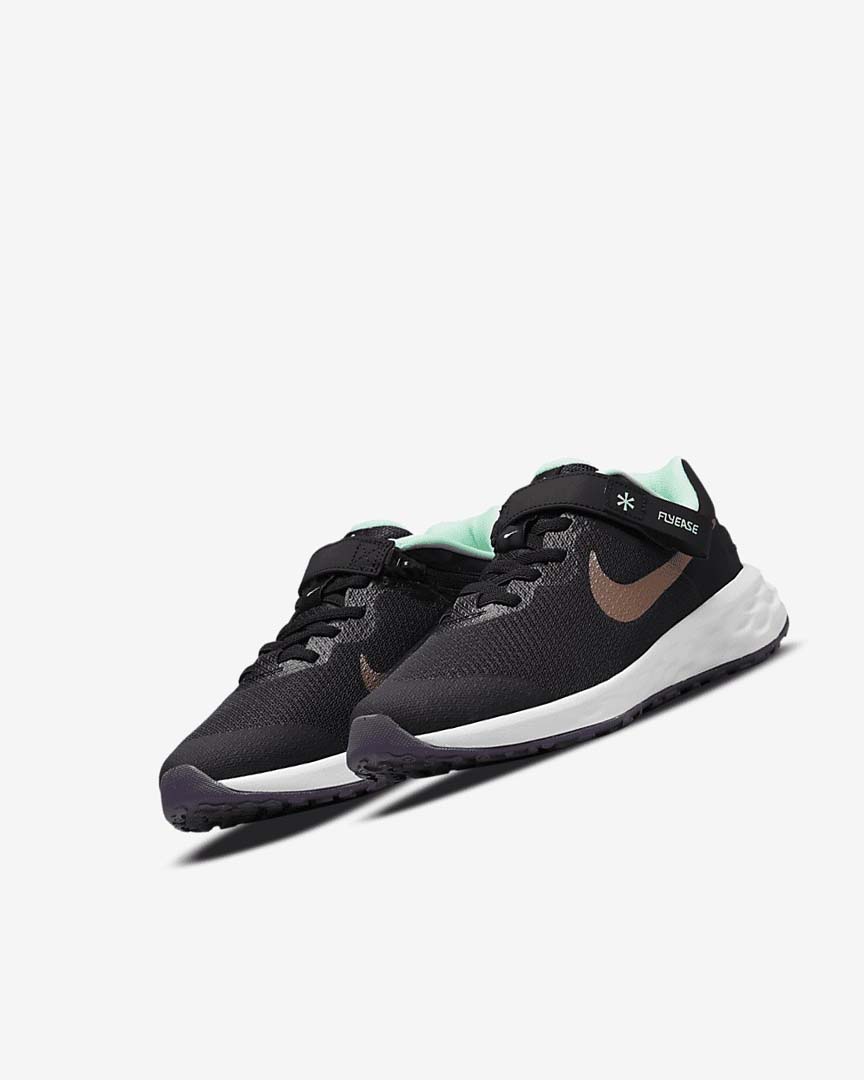 Black / Mint / Purple / Metal Red Brown Girls' Nike Revolution 6 FlyEase Running Shoes | UK2572