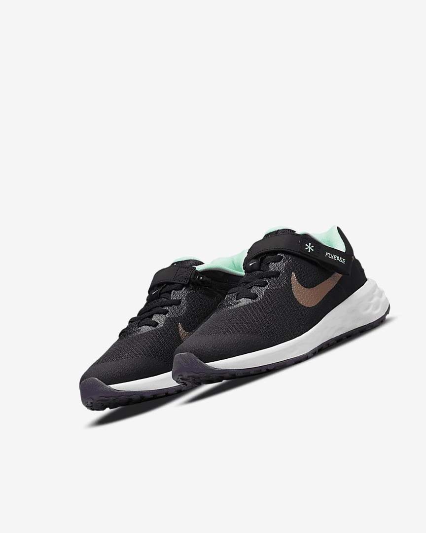 Black / Mint / Purple / Metal Red Brown Boys' Nike Revolution 6 FlyEase Running Shoes | UK4856