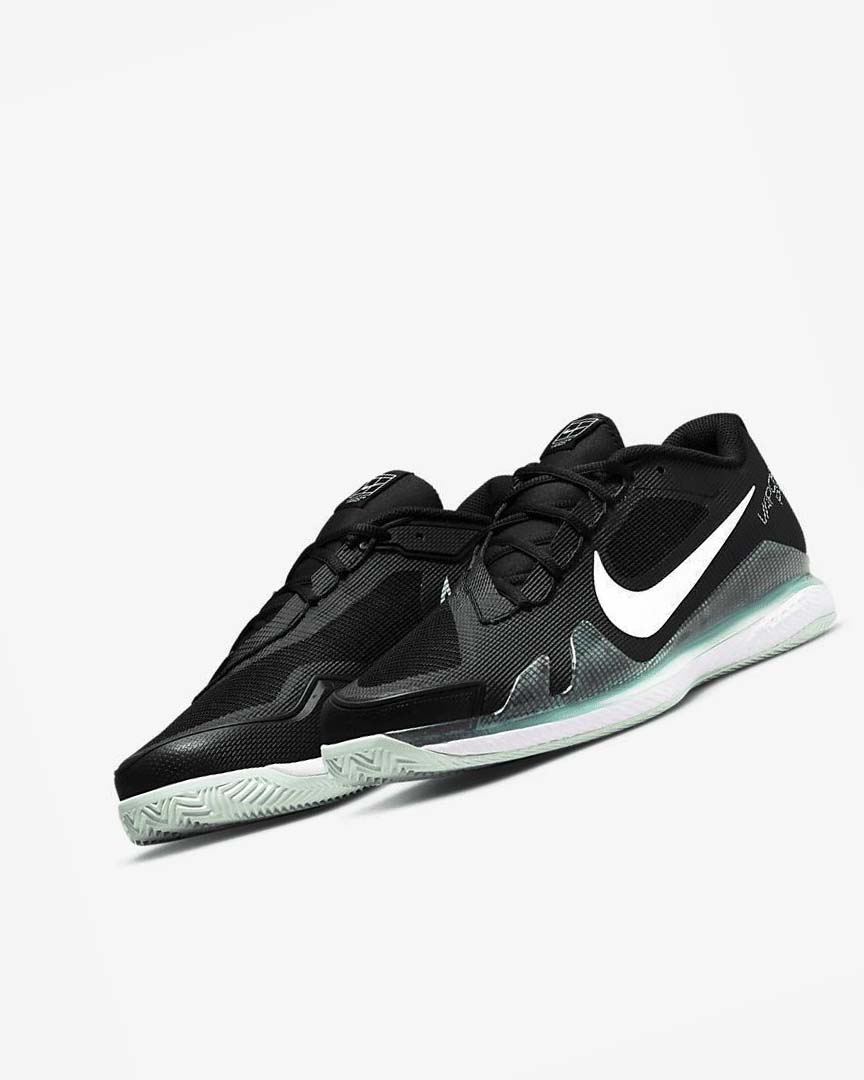 Black / Mint / White Men's Nike Court Air Zoom Vapor Pro Tennis Shoes | UK2719