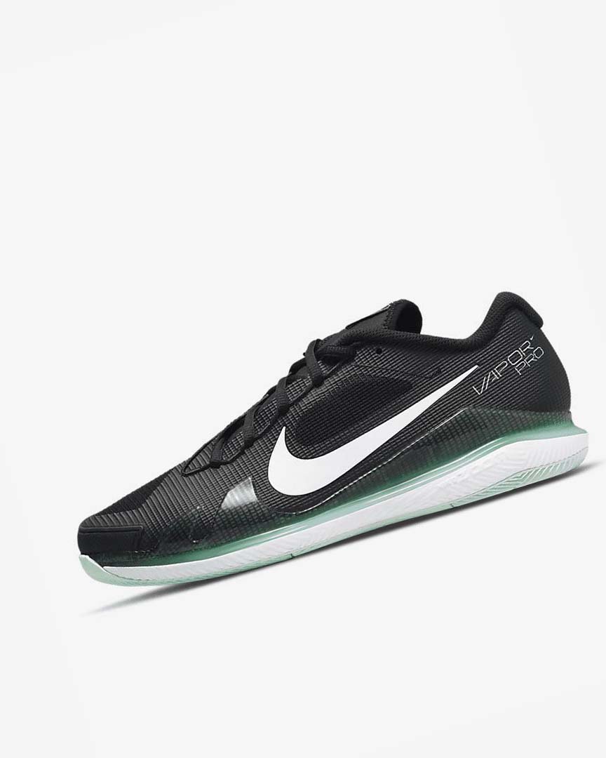 Black / Mint / White Men\'s Nike Court Air Zoom Vapor Pro Tennis Shoes | UK2961