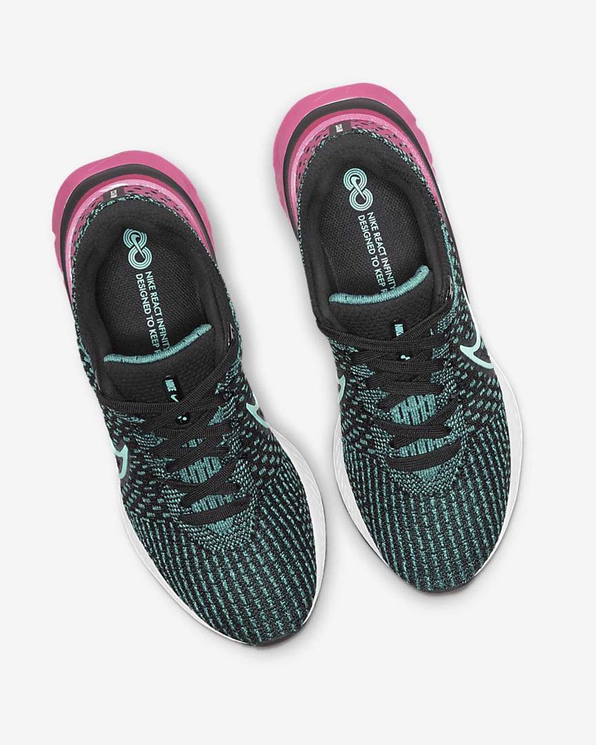 Black / Pink / Turquoise / Turquoise Women's Nike React Infinity Run Flyknit 3 Running Shoes | UK2889