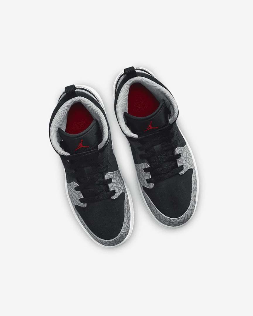 Black / White / Light Grey / Red Boys' Nike Jordan 1 Mid SE Shoes | UK2959