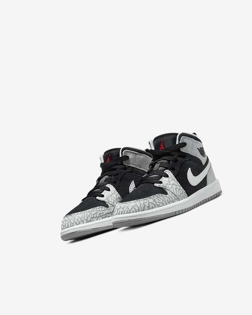 Black / White / Light Grey / Red Boys' Nike Jordan 1 Mid SE Shoes | UK2959