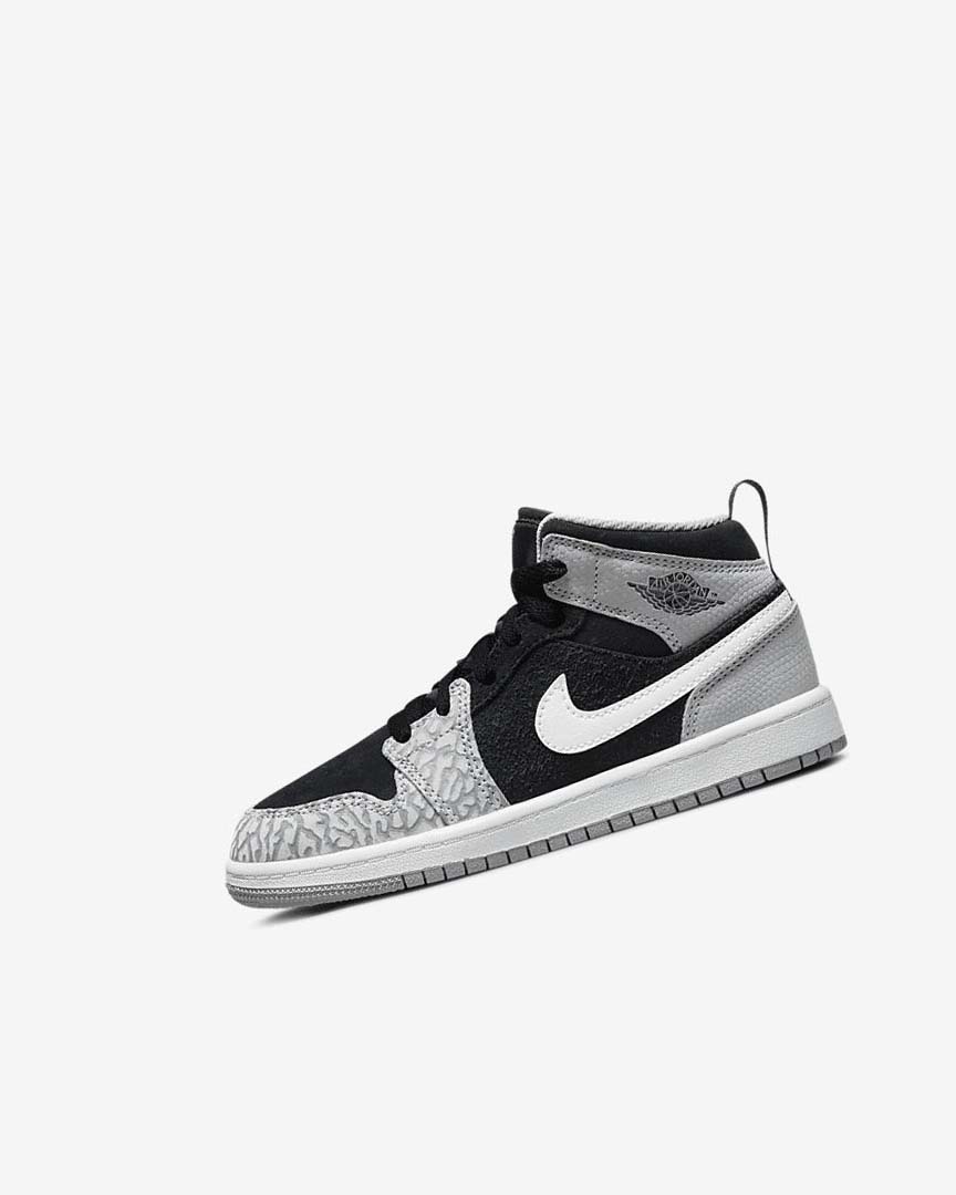 Black / White / Light Grey / Red Boys\' Nike Jordan 1 Mid SE Shoes | UK2959