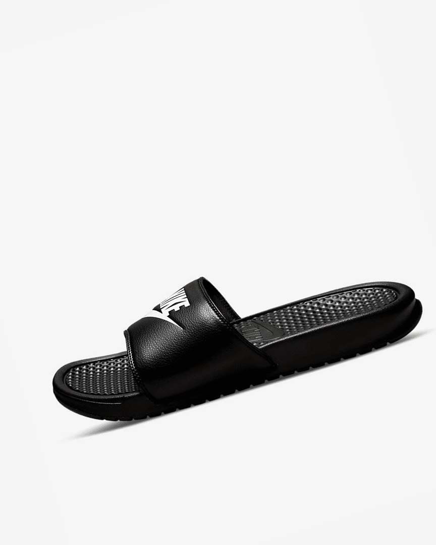 Black / White Men\'s Nike Benassi JDI Slides | UK3086