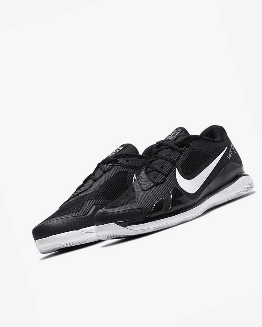 Black / White Men's Nike Court Air Zoom Vapor Pro Tennis Shoes | UK1159