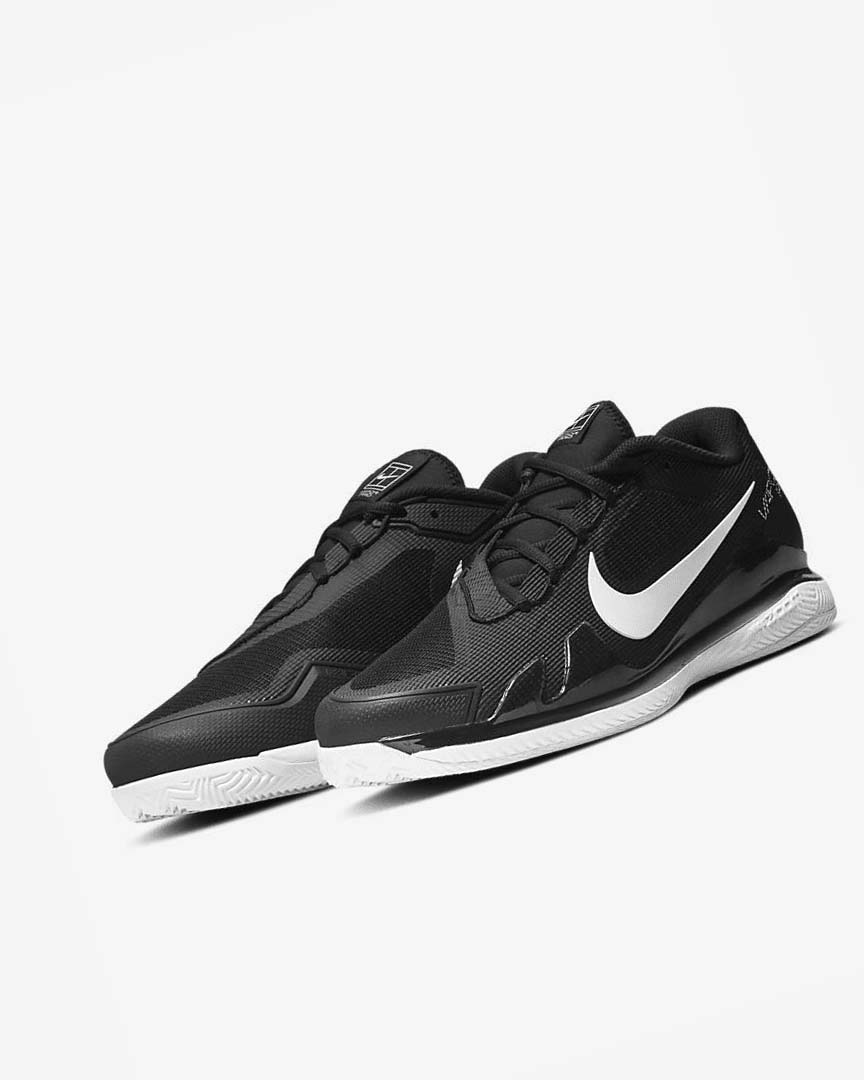 Black / White Men's Nike Court Air Zoom Vapor Pro Tennis Shoes | UK3203