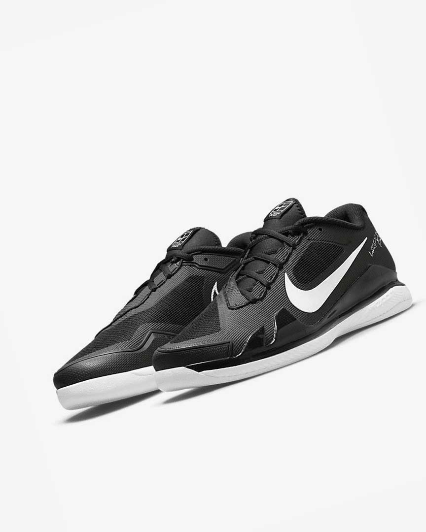 Black / White Men's Nike Court Air Zoom Vapor Pro Tennis Shoes | UK5015