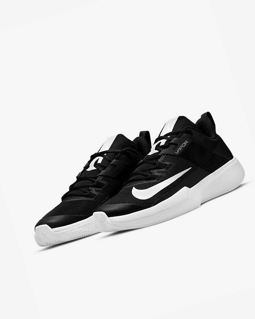 Black / White Men's Nike Court Vapor Lite Tennis Shoes | UK4663