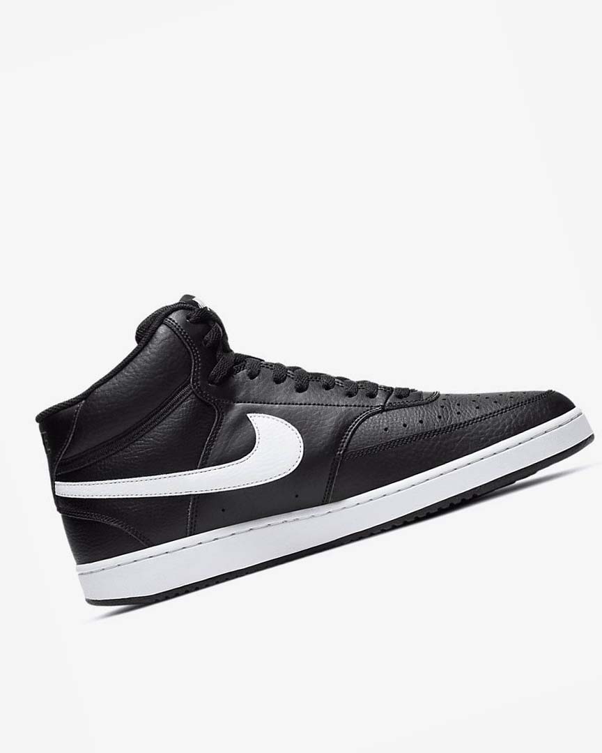 Black / White Men's Nike Court Vision Mid Sneakers | UK3149