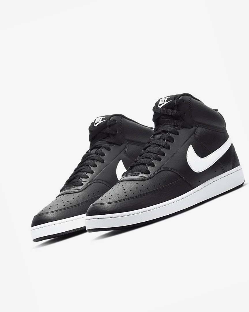 Black / White Men's Nike Court Vision Mid Sneakers | UK3149