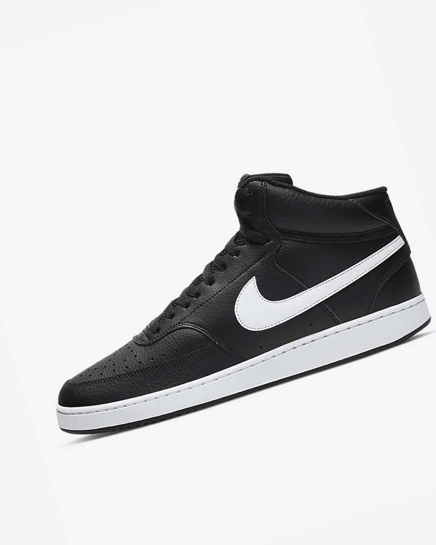 Black / White Men\'s Nike Court Vision Mid Sneakers | UK3149