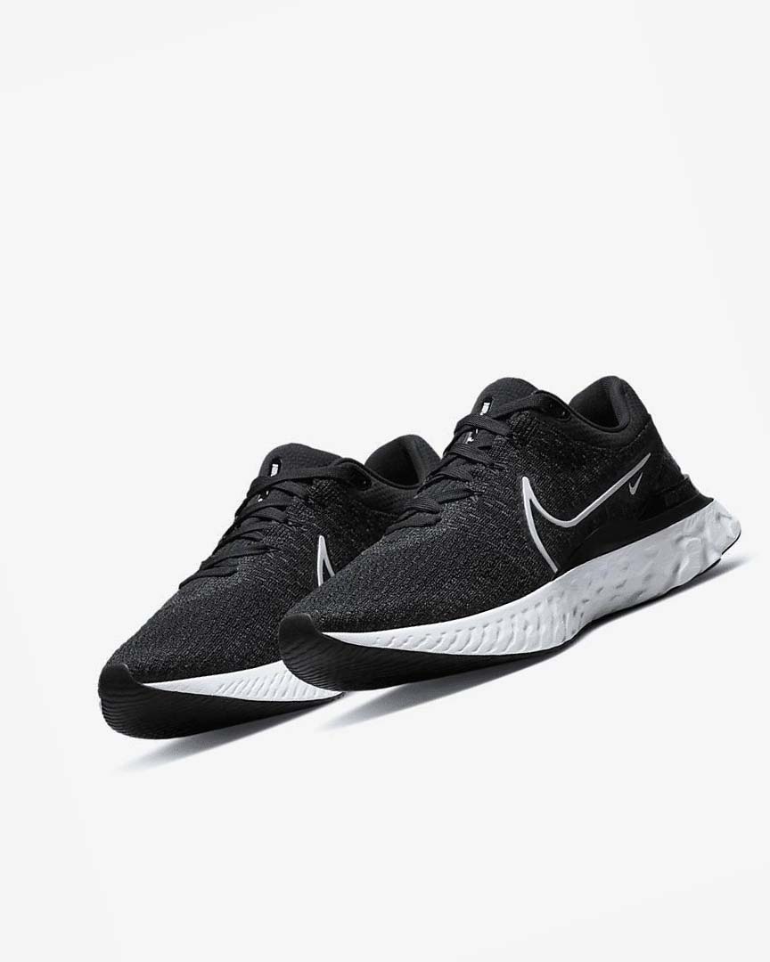 Black / White Men's Nike React Infinity Run Flyknit 3 Running Shoes | UK3027