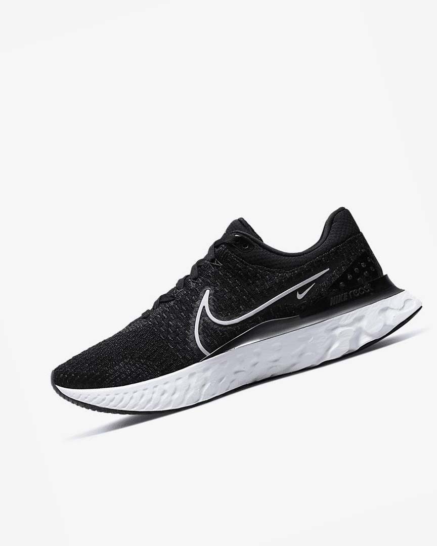 Black / White Men\'s Nike React Infinity Run Flyknit 3 Running Shoes | UK3027