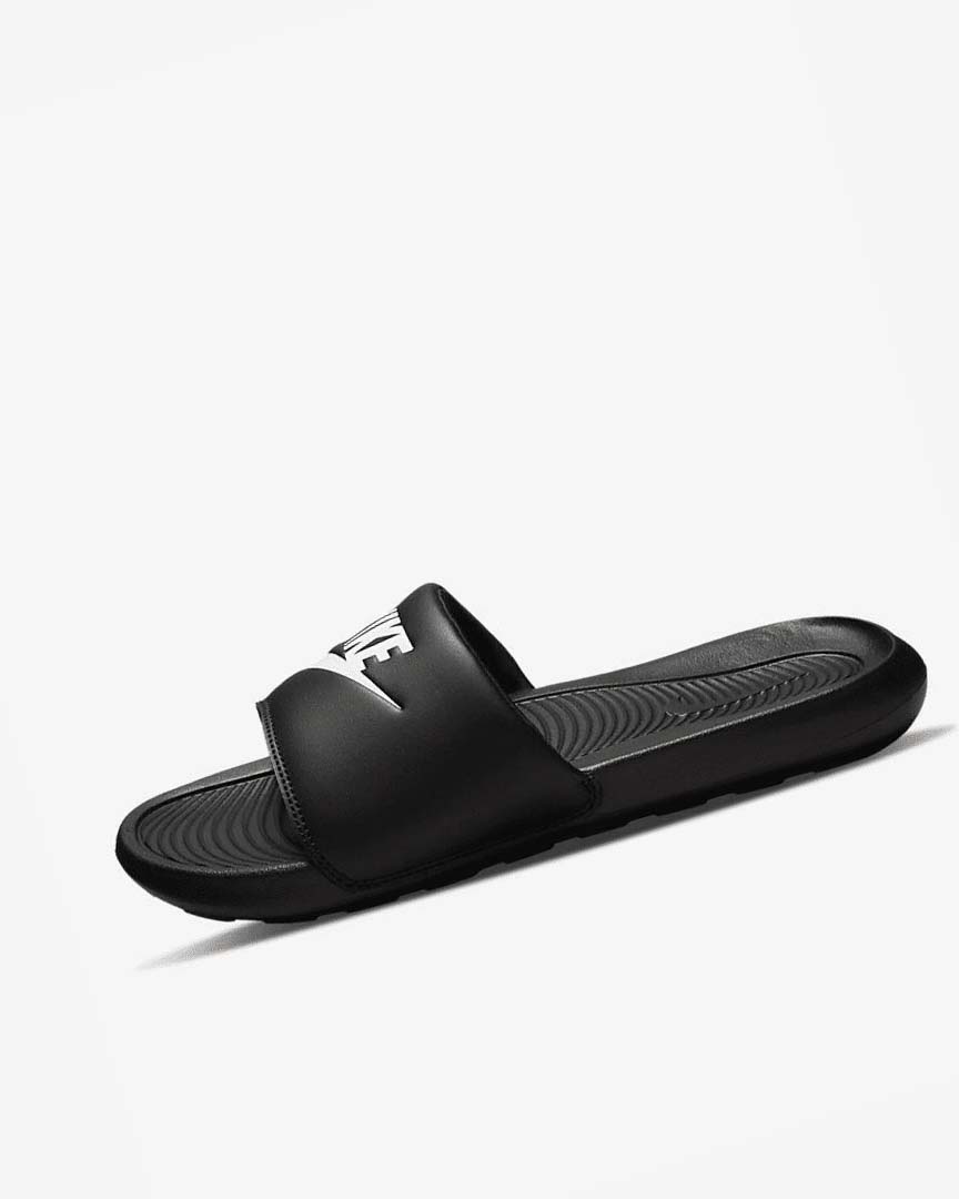 Black / White Men\'s Nike Victori One Slides | UK2367