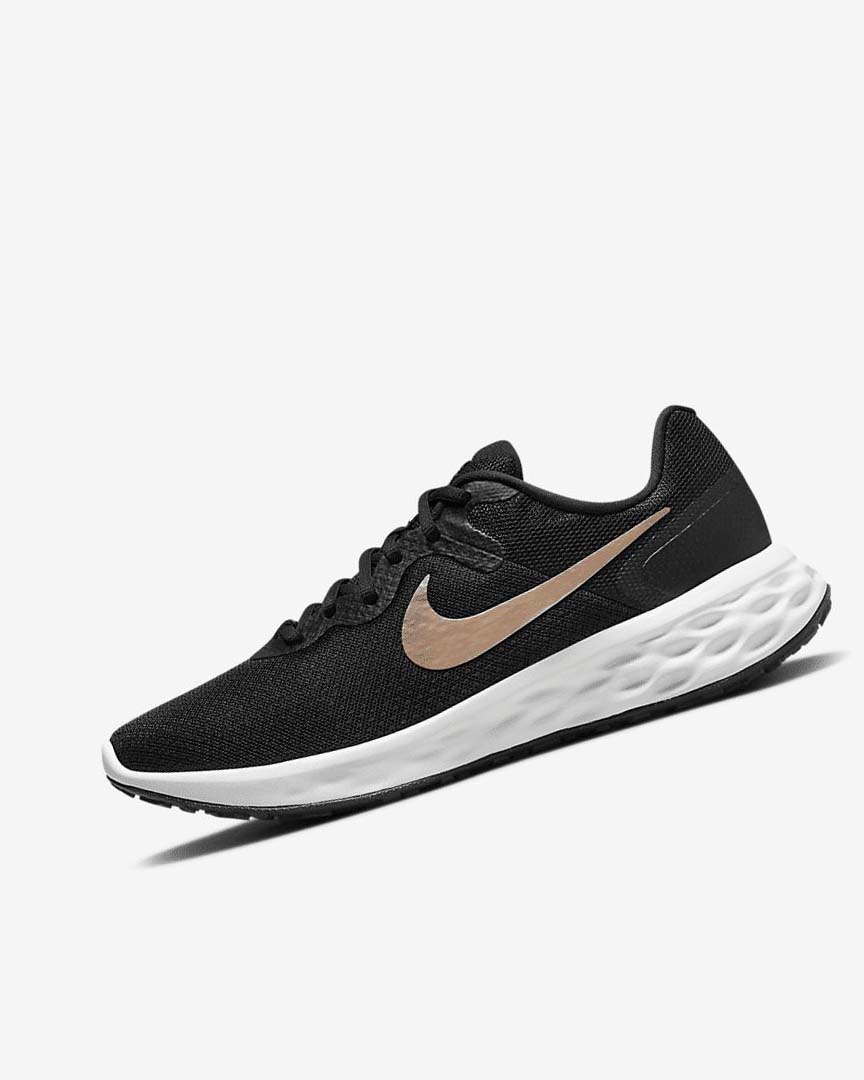 Black / White / Metal Copper Women\'s Nike Revolution 6 Next Nature Running Shoes | UK2452