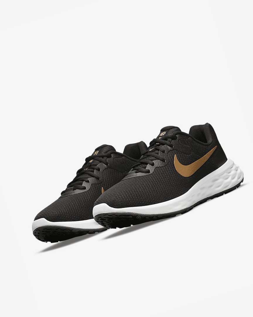 Black / White / Metal Gold Men's Nike Revolution 6 Next Nature Running Shoes | UK2981