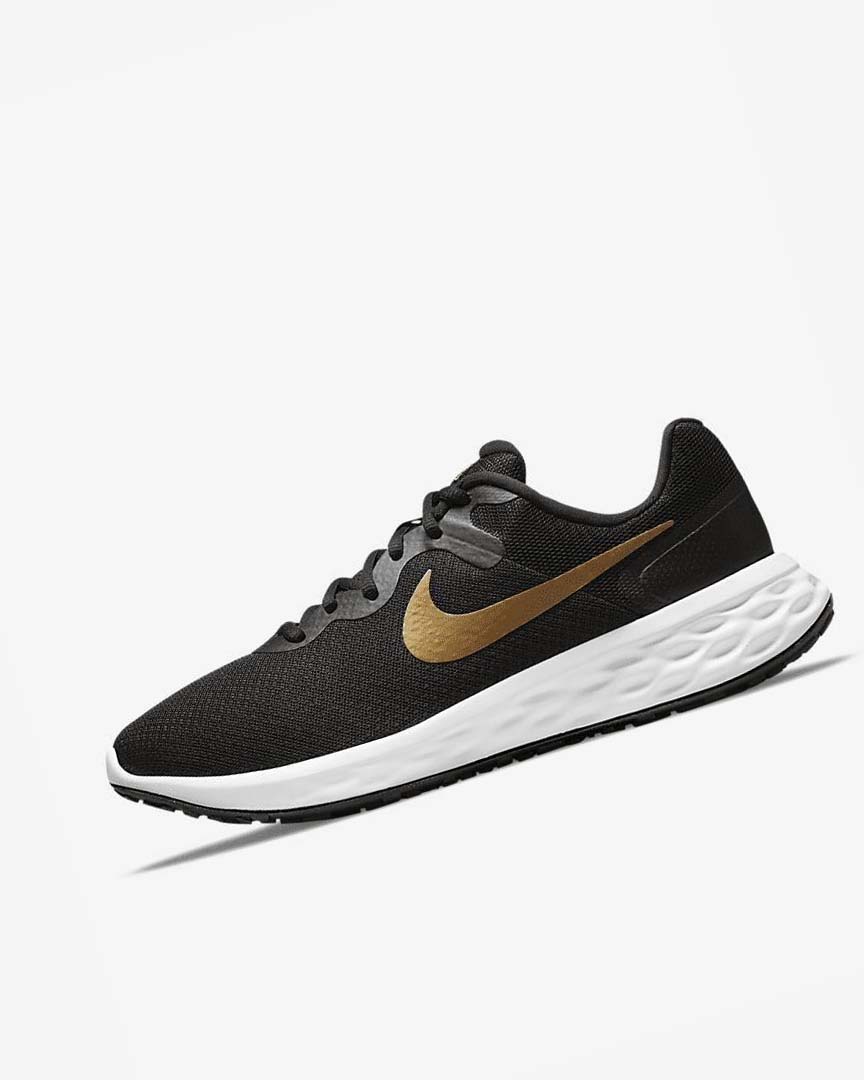 Black / White / Metal Gold Men\'s Nike Revolution 6 Next Nature Running Shoes | UK2981