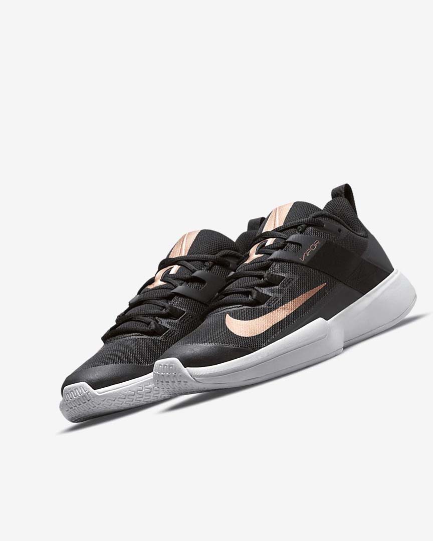 Black / White / Metal Red Brown Women's Nike Court Vapor Lite Tennis Shoes | UK1138