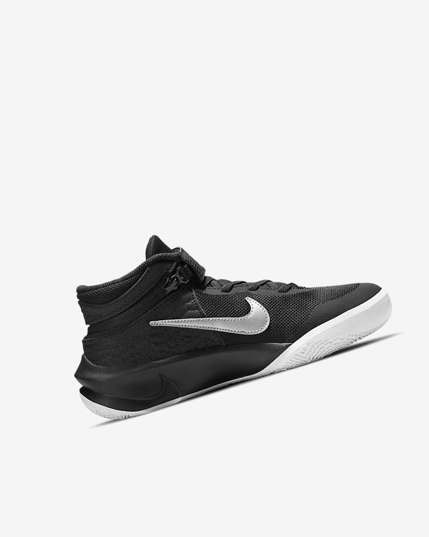 Black / White / Metal Silver Boys' Nike Team Hustle D 10 FlyEase Basketball Shoes | UK2282