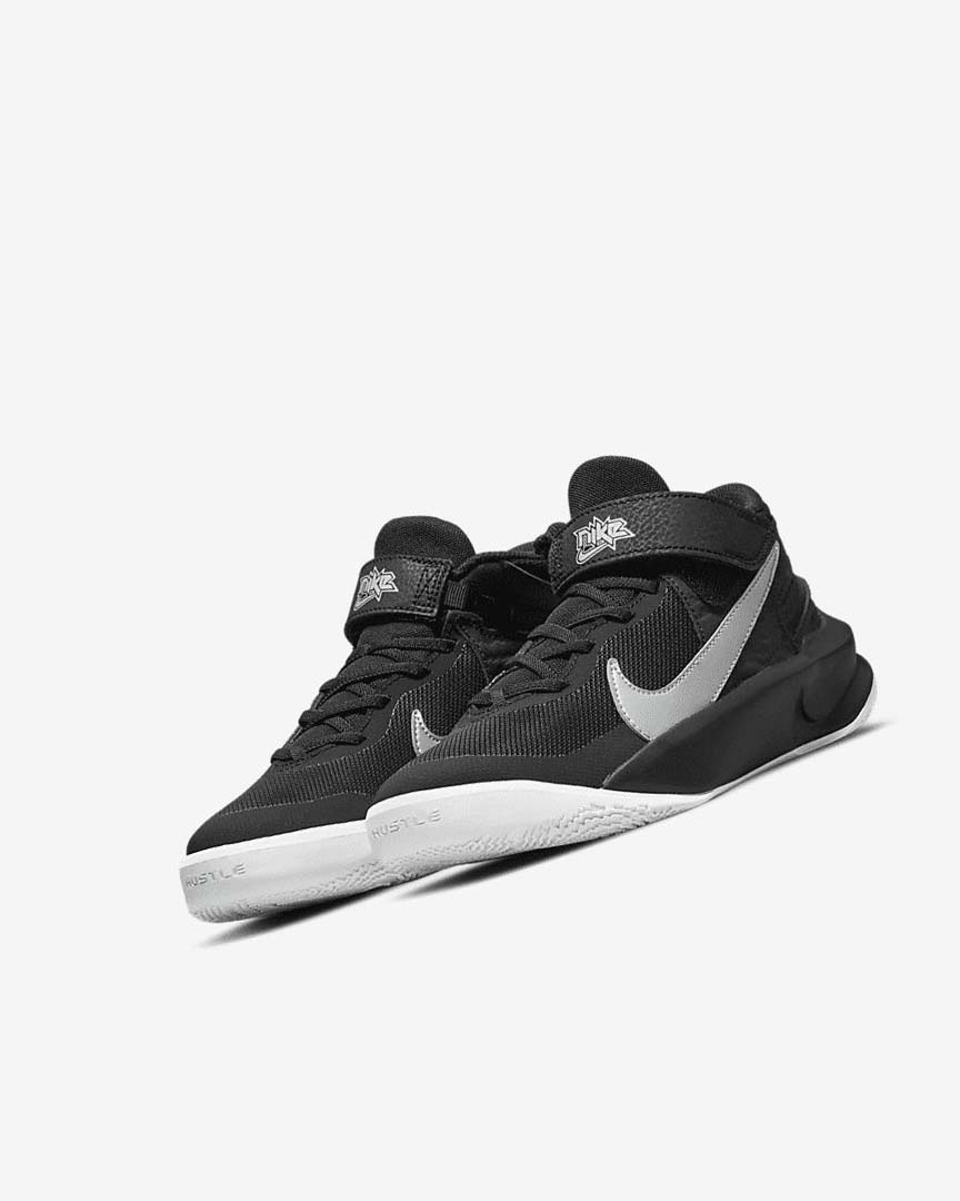 Black / White / Metal Silver Boys' Nike Team Hustle D 10 FlyEase Basketball Shoes | UK2282