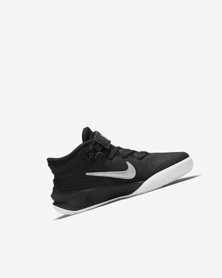 Black / White / Metal Silver Boys' Nike Team Hustle D 10 FlyEase Basketball Shoes | UK5384