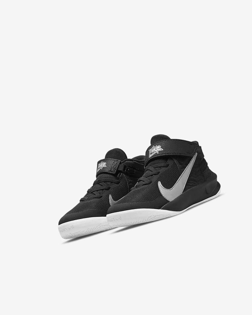 Black / White / Metal Silver Boys' Nike Team Hustle D 10 FlyEase Basketball Shoes | UK5384