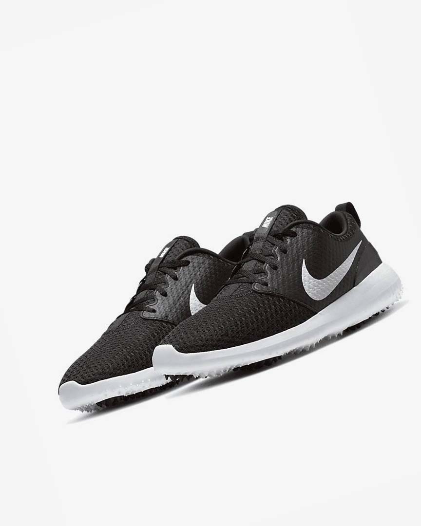 Black / White / Metal White Men's Nike Roshe G Golf Shoes | UK2224