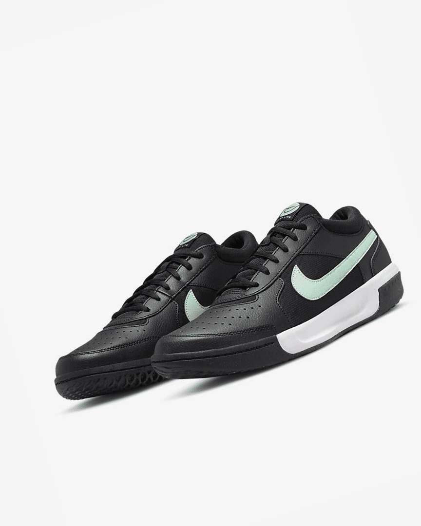 Black / White / Mint Men's Nike Court Zoom Lite 3 Tennis Shoes | UK4600