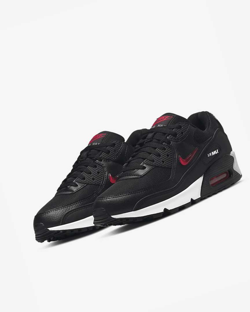 Black / White / Red Men's Nike Air Max 90 Casual Shoes | UK3188