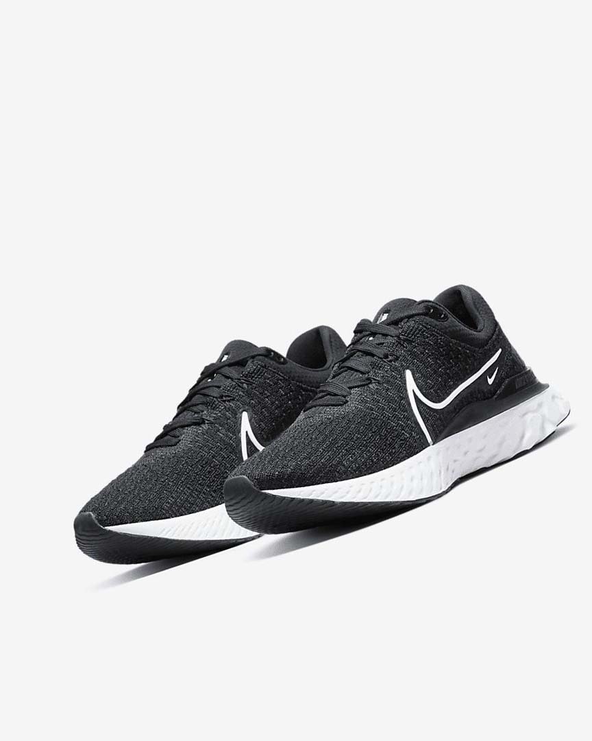 Black / White Women's Nike React Infinity Run Flyknit 3 Running Shoes | UK4576