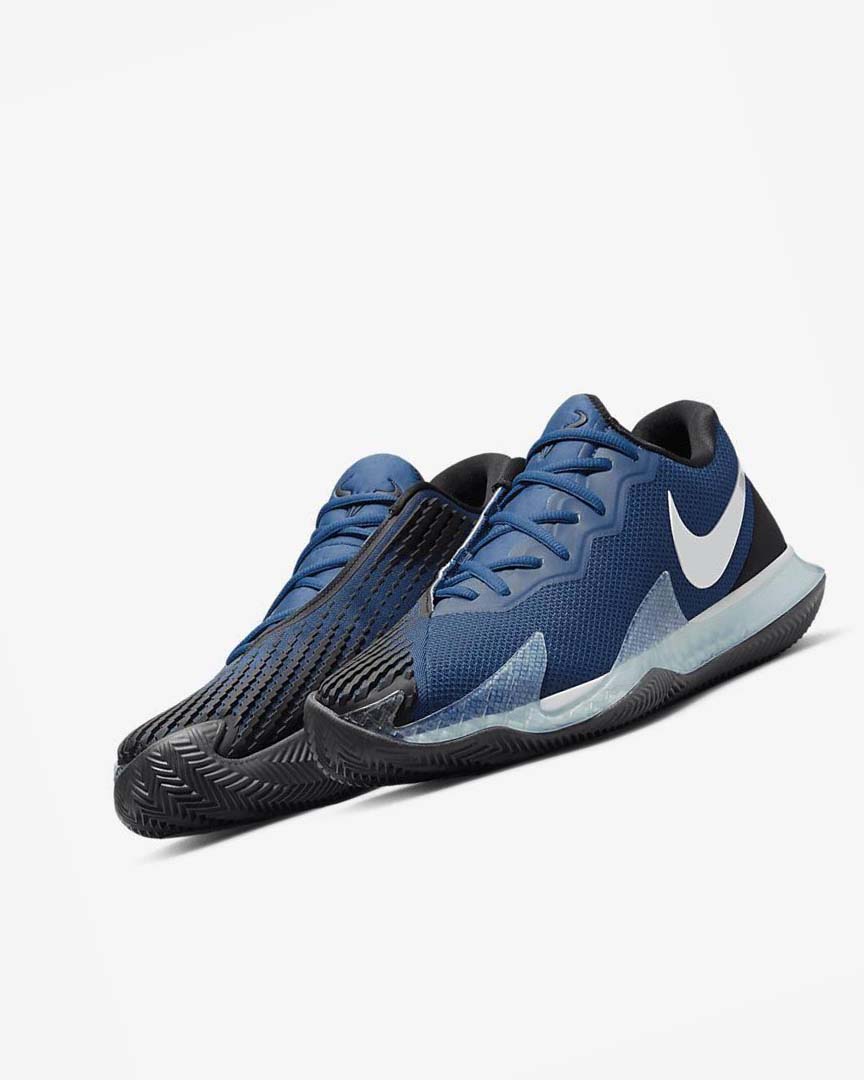 Blue / Black / Metal Silver Men's Nike Court Air Zoom Vapor Cage 4 Rafa Tennis Shoes | UK5355