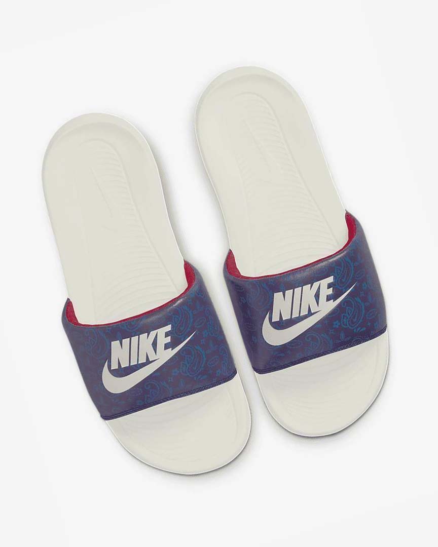 Blue / Dark Blue / Red Men's Nike Victori One Slides | UK4679