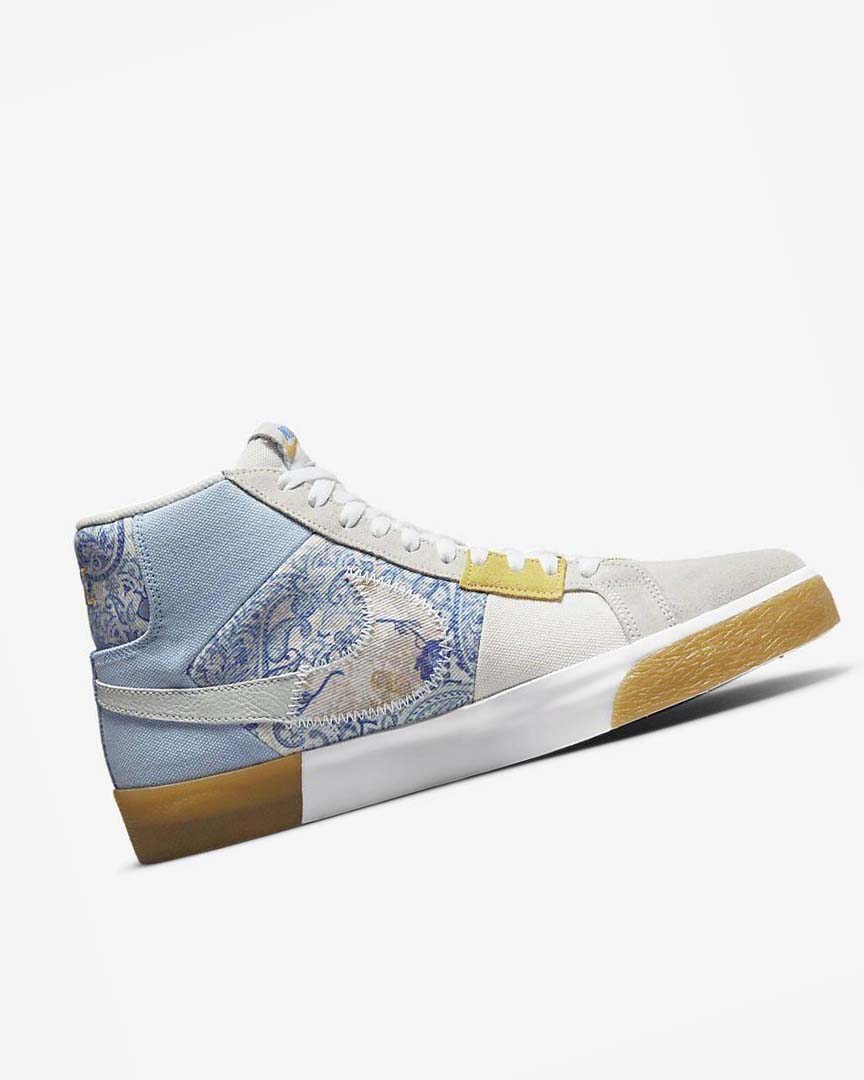 Blue / Grey / Yellow Men's Nike SB Zoom Blazer Mid PRM Skate Shoes | UK3014