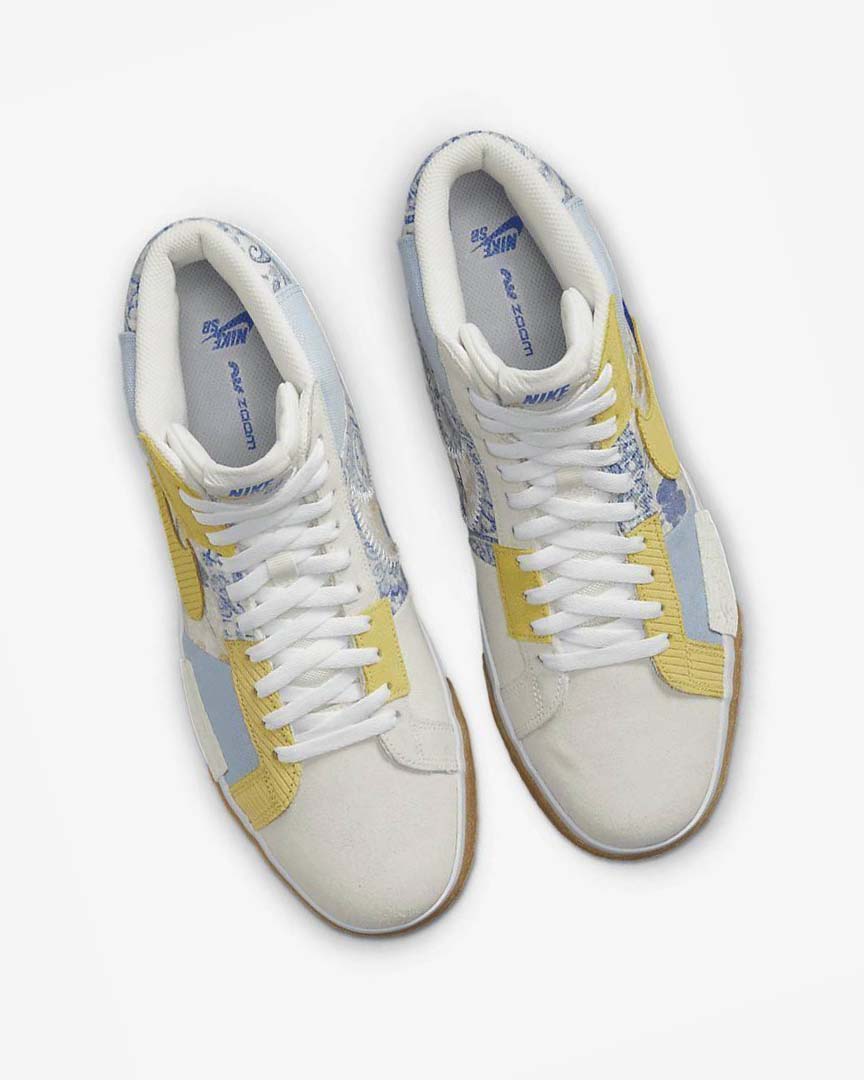 Blue / Grey / Yellow Men's Nike SB Zoom Blazer Mid PRM Skate Shoes | UK3014