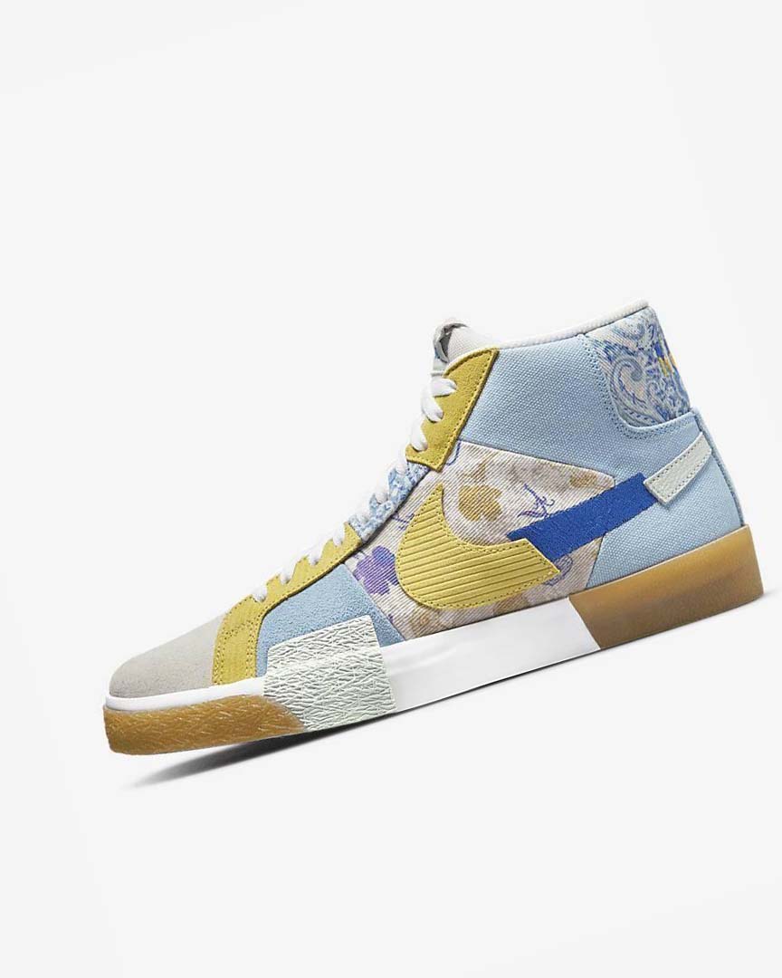 Blue / Grey / Yellow Men\'s Nike SB Zoom Blazer Mid PRM Skate Shoes | UK3014