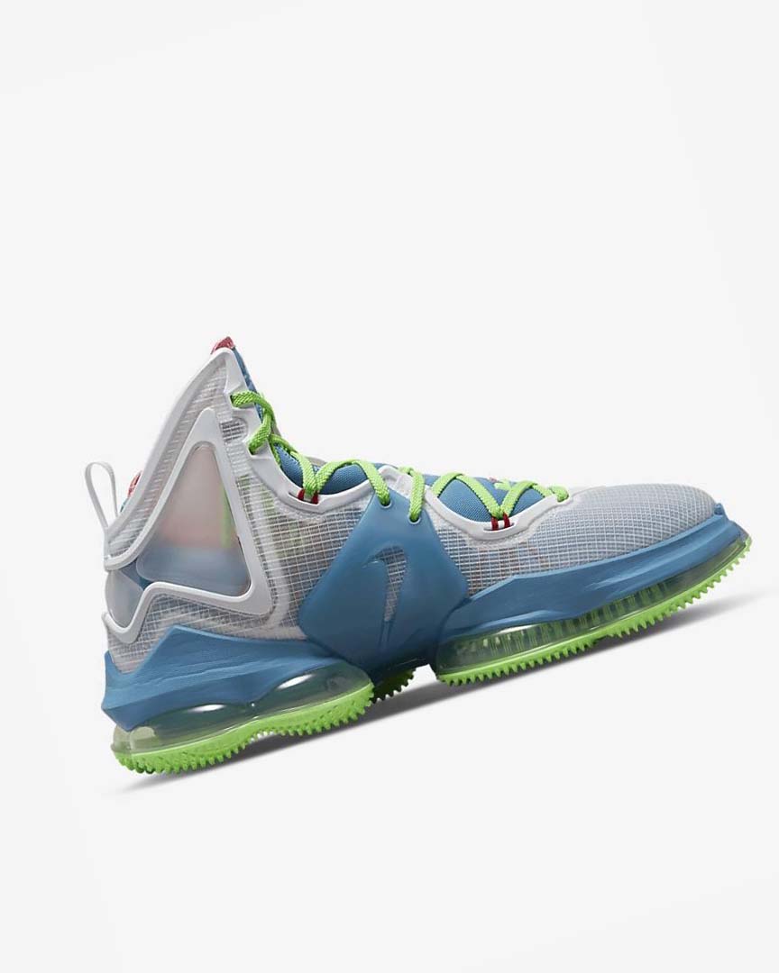 Blue / Light Green / White / Burgundy Men's Nike LeBron 19 Basketball Shoes | UK2339