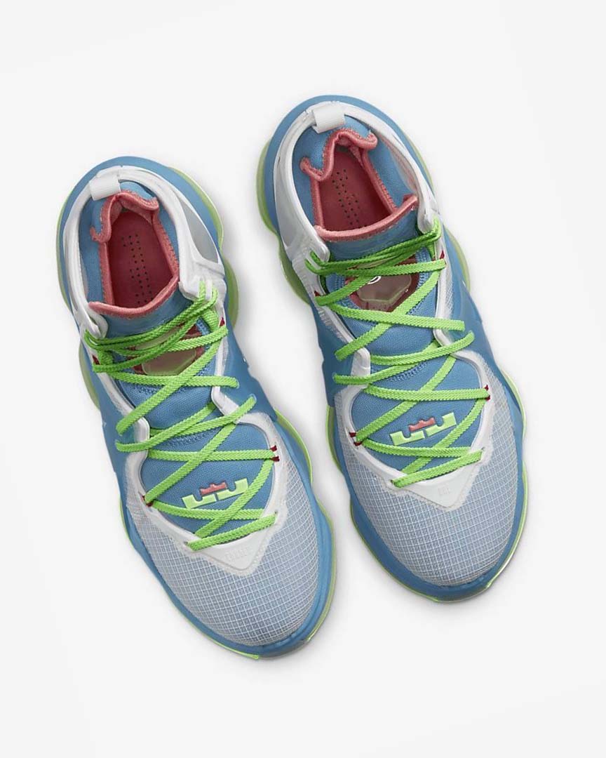 Blue / Light Green / White / Burgundy Men's Nike LeBron 19 Basketball Shoes | UK2339