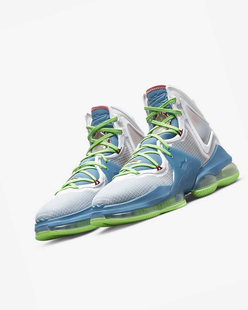 Blue / Light Green / White / Burgundy Men's Nike LeBron 19 Basketball Shoes | UK2339