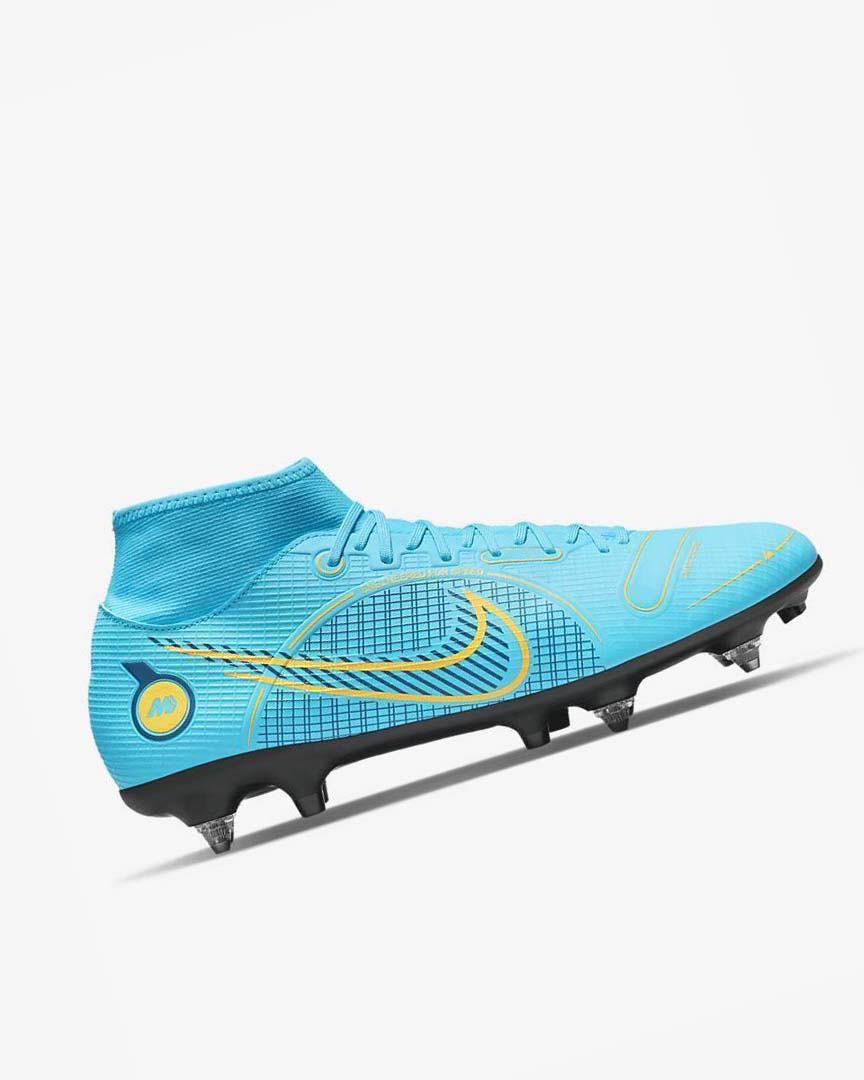 Blue / Orange Men's Nike Mercurial Superfly 8 Academy SG-PRO Anti-Clog Traction Football Boots | UK2314