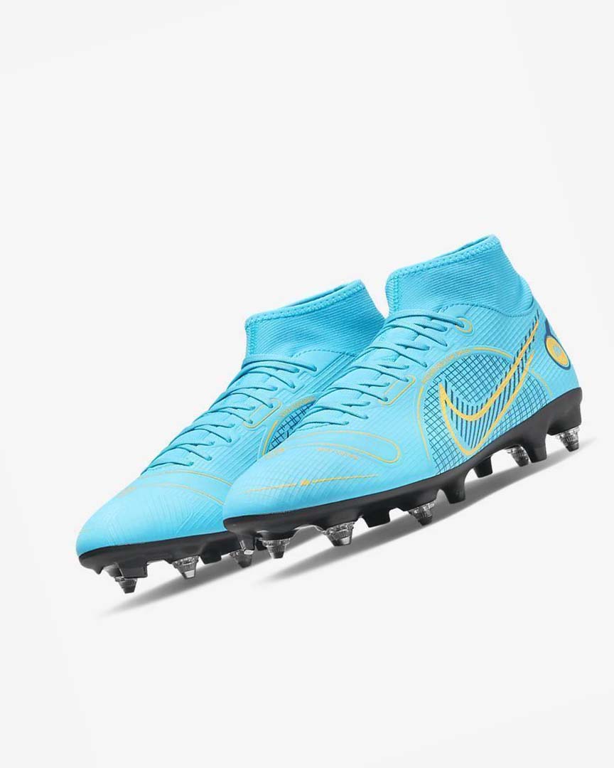 Blue / Orange Men's Nike Mercurial Superfly 8 Academy SG-PRO Anti-Clog Traction Football Boots | UK2314