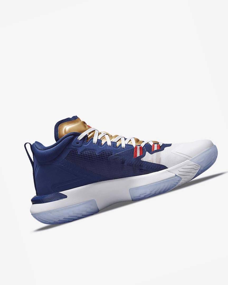 Blue / White / Metal Gold Men's Nike Zion 1 Basketball Shoes | UK2306