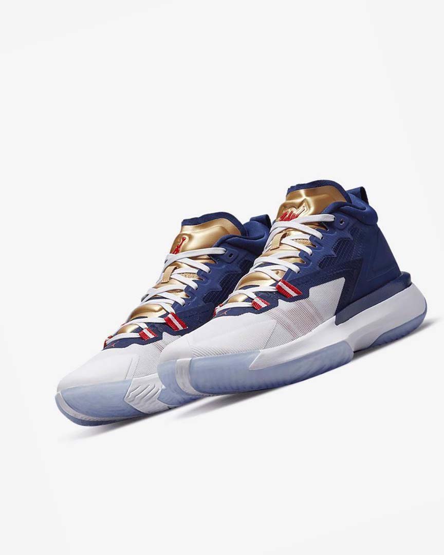 Blue / White / Metal Gold Men's Nike Zion 1 Basketball Shoes | UK2306