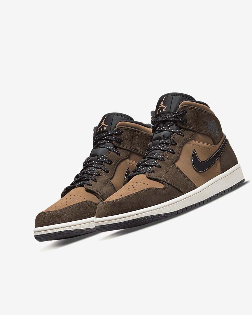 Dark Chocolate / Brown / Black / Red Men's Nike Air Jordan 1 Mid SE Sneakers | UK4839