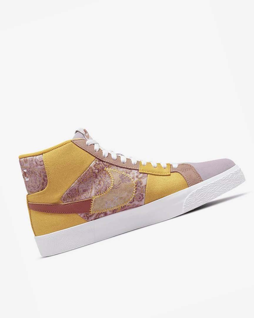 Gold / White Men's Nike SB Zoom Blazer Mid PRM Skate Shoes | UK4826